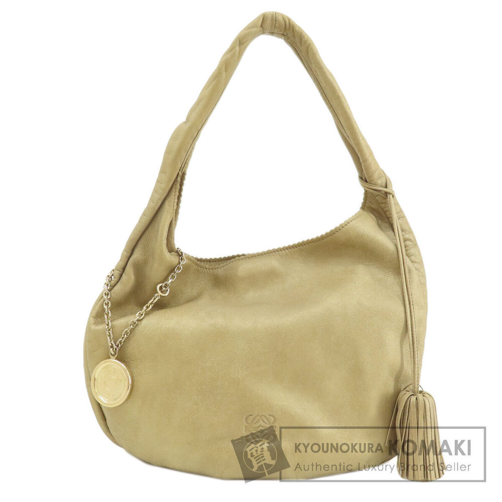 Loewe beige leather shoulder bag anagram logo distinctive tassel Tan